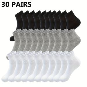 TEMU 남성용 화이트 솔리드 컬러 미드 캐프 양말 20켤레, 편안한 캐주얼 양말, 패셔너블 스포츠 양말, 야외 피트니스, 농구, 러닝에 적합