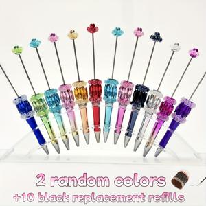 TEMU 12개 럭셔리 UV 도금 헤비 듀티 비즈 볼펜 - 세련된 리트랙터블 펜, 보석 팁, 내구성 좋은 플라스틱 구조, 중간 팁, 사무실, 학교용, 학교용 펜, 공예 용품, 장식 펜, 사무용품