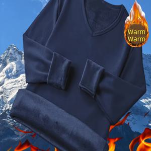 TEMU 플리스 안감 타이트핏 탑, 두꺼운 따뜻한 V넥 베이스 레이어, 가을/겨울 러닝용 캐주얼 긴팔 스포츠웨어