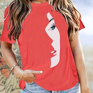 TEMU 여성용 페이스 패턴 프린트 라운드넥 반팔 티셔츠, 캐주얼 봄 여름 가을 상의