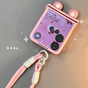 TEMU 휴대폰 케이스 - 귀여운 핑크색 귀여운 스탠드 이어 디자인, INS 한국 스타일 플립 폰 케이스, 삼성 폴더블 기기 호환, Galaxy Z Flip 7/Z Flip 6에 적합, 힌지 보호 제공, Galaxy Z Flip 5 플립 폰 케이스에도 적합