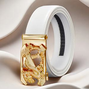 TEMU 1개 남성용 화이트 자동 버클 벨트 - 홀로우 아웃 합금 버클, 조절 가능 & 길이 맞춤, 정장/캐주얼/파티용 벨트, 결혼식, 비즈니스용 - 남편, 남자친구 선물|남자벨트