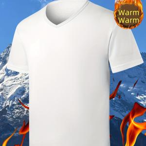 TEMU 캐주얼 웨어에 적합한, 가을/겨울 러닝에 적합한, 두꺼운 V넥 반팔 탑