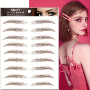 TEMU 4개 브라운 눈썹 타투 스티커, 방수 및 땀 방지, 리얼한 3D 눈썹, 6D 눈썹, 눈썹이 없거나 그릴 수 없는 사람에게 적합, 크리스마스, 할로윈, 생일 선물 및 휴일 선물로 완벽|타투스티커