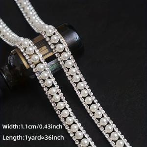 TEMU 웨딩 드레스 칼라, 모자, 여성 가방, 신발 장식, 손바느질 추가, 헤어 클립, 헤어 장식, 브라이덜 가운, 포장, 신발, 공연 의상, 우아한 라인스톤 체인 장식용 초고광택 진주 라인스톤 체인 1야드