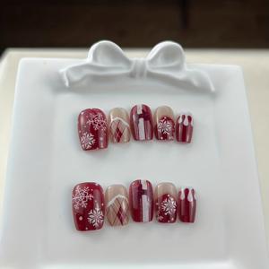 TEMU 10개 세트 할로윈 크리스마스 진홍색 금색 눈꽃 네일팁 글리터 겨울 프렐루드 - 일상 착용 및 휴일 파티용 여성용, 네일 아트 DIY|네일