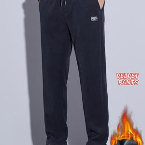 TEMU 남성용 겨울 바지 - 보온 루즈핏 레그 트라우저, 탄력 있는 허리 & 종아리 조임끈, 세탁기 사용 가능 블랙/화이트 (캐주얼 & 정장용) - 추운 날씨에 적합한 코트 같은 바지|냉장고바지|남자바지|바지