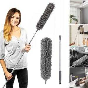 TEMU 100인치 접이식 마이크로파이버 깃털 먼지떨이 - 구부러지는 스테인리스 폴 & 스크래치 방지 팁 - 내구성 강한 세탁 가능 샤넬, 천장 선풍기, 블라인드, 높은 천장, 가구, 거미줄용 연장 가능한 긴 손잡이 - /야외용
