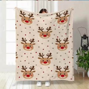TEMU 1개 포근한 레드 & 순록 플란넬 담요 - 빠른 발열 성인용 침대 커버, 크리스마스 소파 침대 커버, 겨울 선물, 사계절용 순록 테마 침구 (현대 스타일)