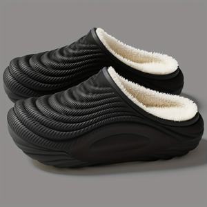 TEMU 새로운 겨울용 따뜻한 EVA 안감 플러시 슬리퍼, 남녀공용, 아웃도어용 앞코가 막힌 플러시 안감 통增加高度용 통굽 두꺼운 슬립온 실내화