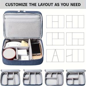 TEMU 네이비 블루 전자 여행 케이블 액세서리 가방, 휴대 가능하고 케이블, 전원 코드, 충전기, 휴대폰, 어댑터, 보조 배터리, Kindle, 하드 드라이브를 보관할 수 있는 이중 레이어 전자 정리함