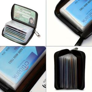 TEMU 남성용 지퍼 지갑 (블로킹 기능 포함) - 다양한 수납 공간이 있는 휴대용 명함 홀더, 여행용 ID 안전 정리함, 20개 이상의 카드 및 현금 수납 가능, 튼튼한 블랙 디자인, 세련된 스타일, 메탈릭 클립 부착|명함지갑