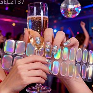 TEMU 미러 홀로그래픽 네일 스티커 - 접착제 필요 없음, 레트로 글리터 미러, 파티, 웨딩, 프롬을 위한 즉석 DIY 네일 아트 (레진)