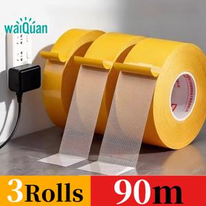 TEMU 3롤 90m 고강도 격자 양면 테이프 | 1cm, 2cm, 3cm 두께, 투명, 흔적 없는 PE 기반 접착제, 카펫 및 소파 매트 고정용