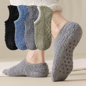 TEMU 4족/여성코랄미끄럼방지덧신/남성덧신/겨울철발따뜻한기모두께홈수면양말/히든양말/짧은양말
