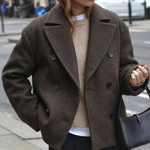 TEMU 여성용 우아한 숏 재킷 - 시크한 오피스부터 파티까지 겸용 아우터, 앞면 포켓이 있는 구조적인 핏 코트, 가을/겨울 포멀 & 캐주얼 의상 - 간편한 관리 여성용