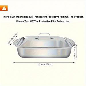 TEMU 두꺼운 410 스테인리스 스틸 베이킹 팬 (뚜껑 포함) - 대형 직사각형 오븐 로스팅 팬, 바베큐, 뷔페, 스토브 및 야외 요리용, 양면 방열 손잡이가 있는 논스틱 오븐 트레이 (모던 주방 조리기구)