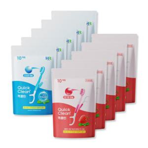 [특가할인코드 총100개입]올인원 일회용 미니칫솔 민트향 5팩(10개입)+딸기향 5팩(10개입)