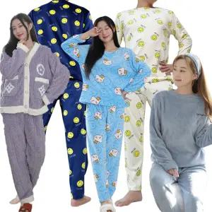 빅사이즈 겨울 밍크 수면 긴팔 긴바지 스판 잠옷 세트 남녀공용 남성 여성 파자마 실내복 홈웨어 바지 ops 커플 내복 포근 두툼