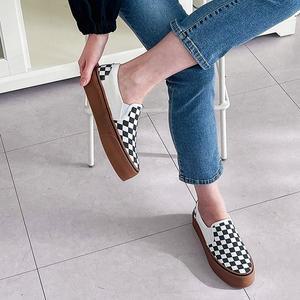 [디아]여성 체크 콤비 밴딩 통굽 키높이 슬립온 4cm