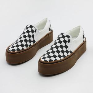 [딕슈] 여성 체크 포인트 통굽 키높이 슬립온 SOWZ061