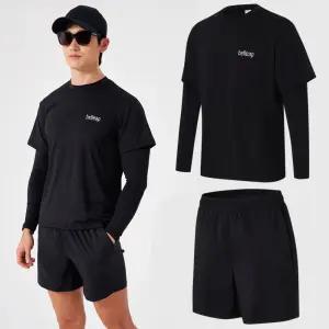 남자 레이어드 긴팔 래쉬가드 보드숏 반바지 세트 빅사이즈 스윔웨어 스윔팬츠 상하의 바캉스룩 휴양지 비치웨어 호캉스 캐리비안베이 워터파크 수영복 호텔