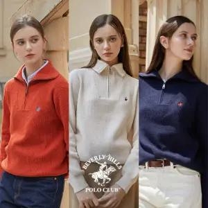 비버리힐즈폴로클럽 여성 울블랜디드 반집업 스웨터 3종
