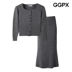 [GGPX] GP1OP012F 스퀘어 니트 가디건 앤 머메이드 스커트 투피스