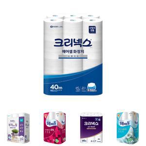 (45086 두루마리24롤) 45086 크리넥스 물에잘녹는 에어셀 롤화장지 40M 24롤/화장지/순수/두루말이/휴대용