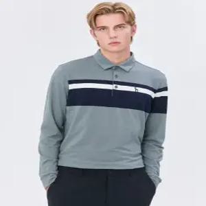 [헤지스 골프 남성] [24FW] WPTS4D702G2 스테디셀러로고 스트라이프 긴팔 폴로 티