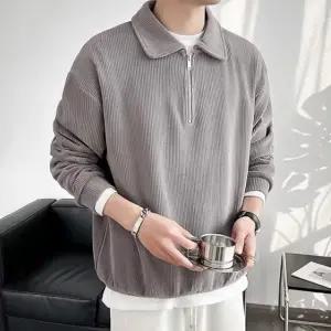 남자 카라 반집업 니트 오버핏 긴팔티셔츠 플리츠 하프집업 캐주얼룩