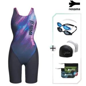 [롯데백화점]레노마 여성 도트 X-BACK 3부 반신 수영복수경수모세트 LF2E862SET_DG