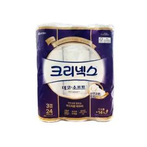 크리넥스 3겹 데코소프트 대용량35미터 24롤 화장지 천연코튼 함유 도톰한 고급 휴지 롤휴지