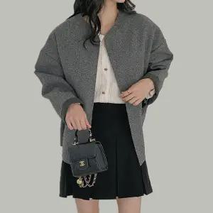 울 모직 노카라 오픈 자켓 루즈핏 여성 빅사이즈