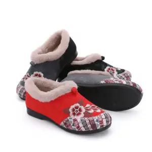 할머니 꽃자수 털신 엄마 방한화 벨벳 겨울 신발 어르신 털 슬리퍼 기모 따뜻한 신