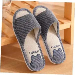 실내 슬리퍼 곰돌이 패턴 거실화 데님 스트라이프 홈웨어 룸슈즈 집신발