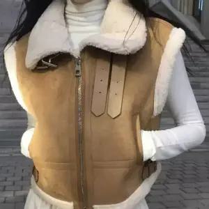 하이넥 벨크로 조끼 뽀글 양털 무스탕 집업 숏 베스트