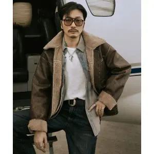 BUCKAROO 빈티지 레더 카라 무스탕 브라운1087296