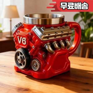 레트로 V6/V8 엔진 커피 머그컵 스테인리스 스틸 컵 단열 자동차 손잡이 포함 애호가용