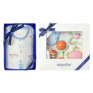 [갤러리아] (압소바출산,백일,돌,유아내의세트)샤팟7부내의+5종딸랑이세트(A1B-10380SET)