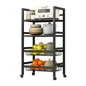 탈착식 그리드 선반 주방 욕실 사무실 수납 블랙 중형 을 위한 식 바퀴 및 손잡이가 있는 4단 금속 카트 LE