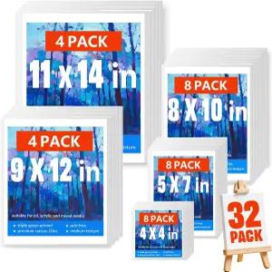 그림을 위한 Yoursort 캔버스 32팩 멀티 사이즈 페인팅 보드 4x4 5x7 8x10 9x12 11x14 성인 및 예술가를
