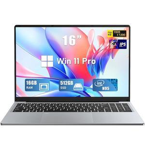 펀예트 게이밍 노트북, 윈 11 프로가 탑재된 16인치 노트북 컴퓨터 2025, 16GB RAM 512GB SSD, 12세대 내장 N95 프로세서(최대 3.4GHz), 백라이트 키보드, 블루투스, 미니 HDMI, FHD 1920 * 1200