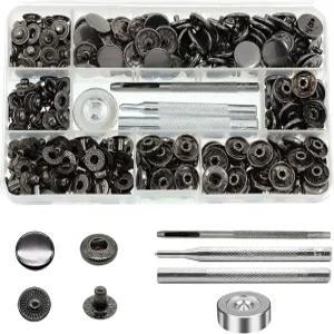 80세트 헤비 듀티 가죽 스냅 패스너 키트 베터조니 15mm 금속 버튼 프레스 스터드 의류 팔찌 재킷 청바지