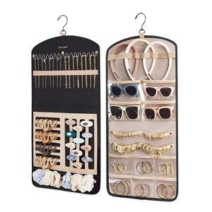 머리끈, 머리띠, 클립, 귀걸이, 목걸이, 안경 양면 옷장, 벽, 문, 1피스, 라지 블랙을 위한 가방스마트 걸이식 목걸이 홀더