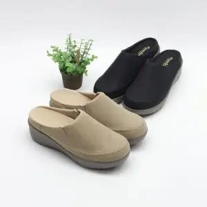 국산 스웨이드 스티치 여성슬리퍼 둥근코 통굽슬리퍼
