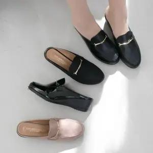 국산 에나멜 버클 웨지 여성블로퍼 뮬 여자슬리퍼