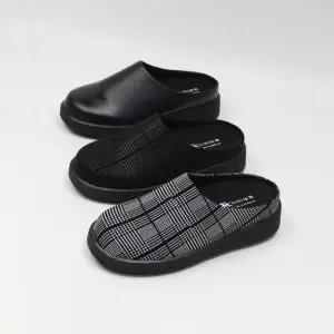 국산 체크패턴 앞막힘 여성슬리퍼 통굽 여자실내화