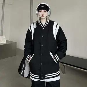 남성 블랙 오버핏 야구 점퍼 ON-JUA-QWFK9IIW