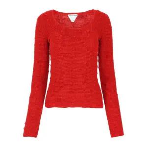 레드 슬림핏 코튼 라운드넥 스웨터 647743V0DW0 6144